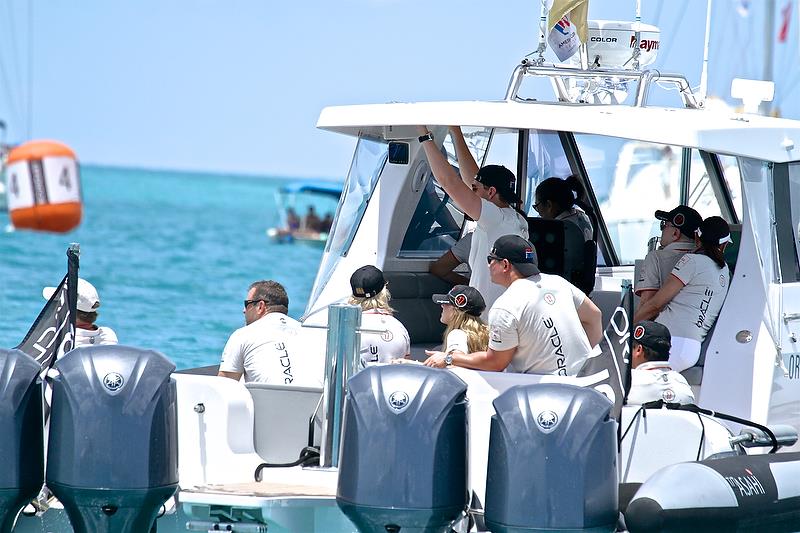 Oracle Team USA is followed intently from her tender - Larry Ellison is the most extreme left - America's Cup 35th Match - Match Day 5 - Regatta Day 21, June 26, 2017 (ADT) - photo © Richard Gladwell