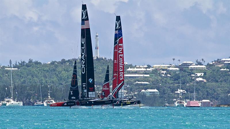 Oracle Team USA sets up to tack on Leg 5 - America's Cup 35th Match - Match Day 5 - Regatta Day 21, June 26, 2017 (ADT) photo copyright Richard Gladwell taken at  and featuring the AC50 class