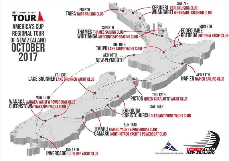 The America's Cup tour route - October 1995 photo copyright Emirates Team New Zealand taken at Royal New Zealand Yacht Squadron and featuring the AC50 class