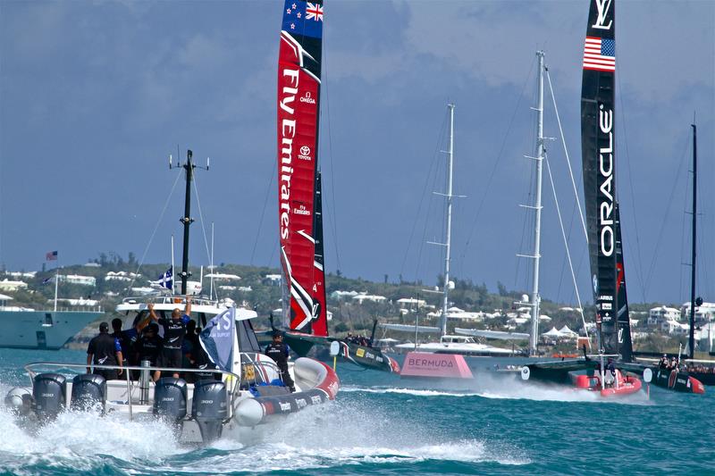 One of the key points of interest with 5G mobile technology is whether it will no longer be necessary to have chase boats loaded with analysts and engineers who will be able to see everything from ashore photo copyright Richard Gladwell taken at Royal Bermuda Yacht Club and featuring the AC50 class