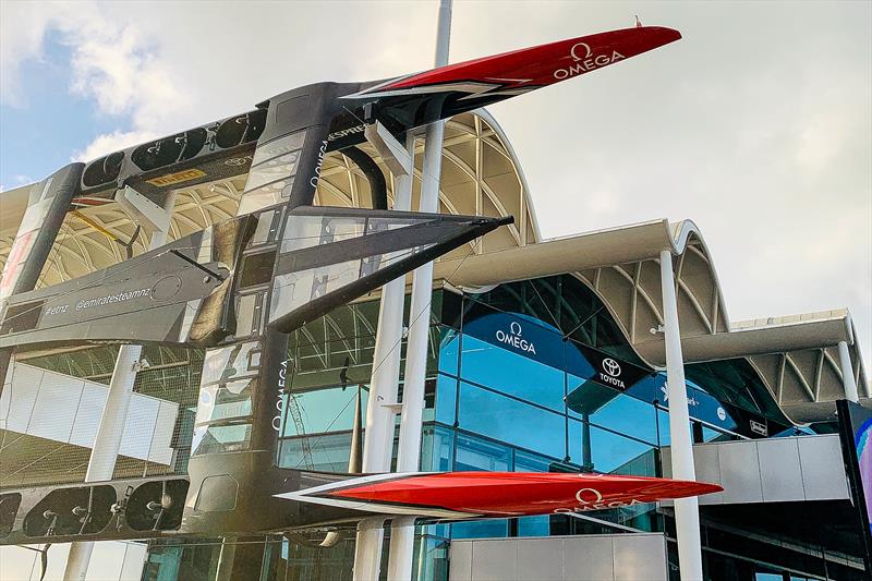 Emirates Team New Zealand's wining AC50 is now on exhibition on the exterior wall to Emirates Team New Zealand's base in the America's Cup Village photo copyright Sail-World.com NZ taken at  and featuring the AC50 class