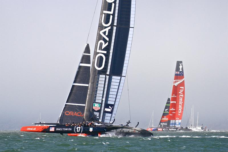 Oracle Team USA leads ETNZ - Day 2 34th America's Cup, San Francisco - photo © Richard Gladwell Sail-World.com