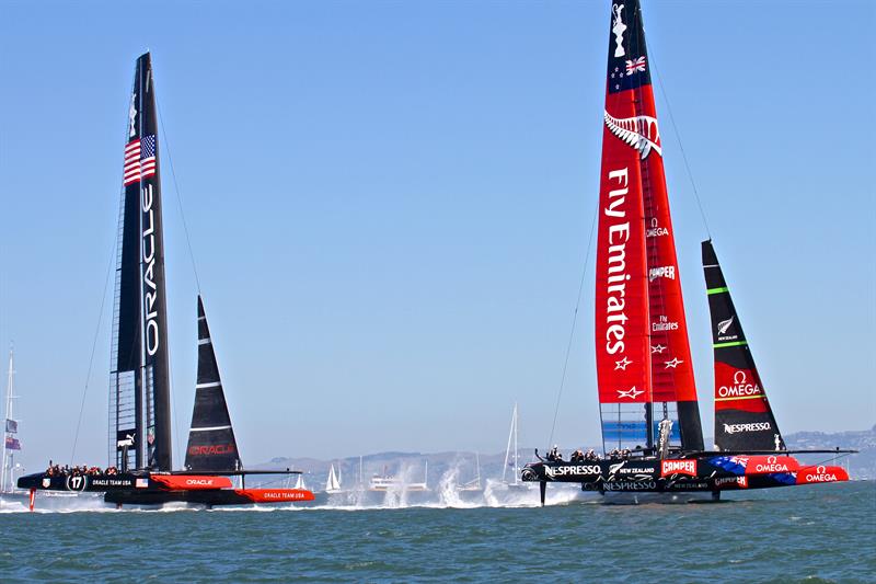 Despite being a shorter boat the AC72 have taller rigs than the AC75 - photo © Richard Gladwell Sail-World.com