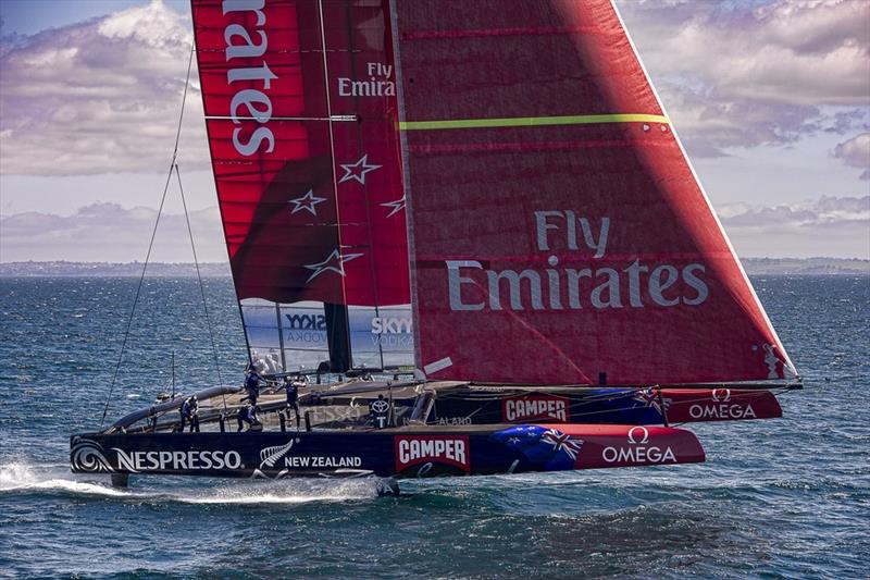 Emirates Team New Zealand testing the AC72 on the Hauraki Gulf, with a larger Code Zero than the AC75 - photo © Chris Cameron / ETNZ