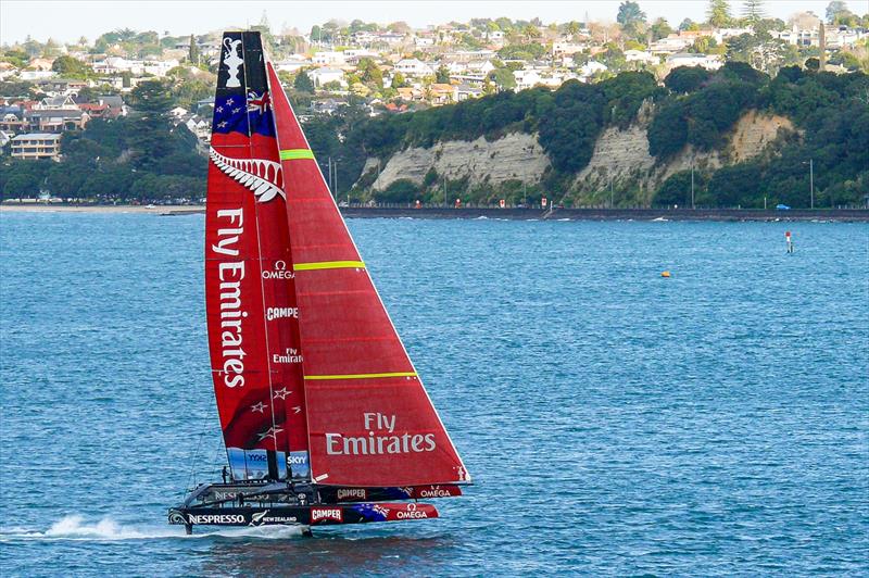 AC72 - New Zealand fully lifted on her L-Foils and sailing on the Waitemata Harbour, Auckland, New Zealand - photo © Swan Images