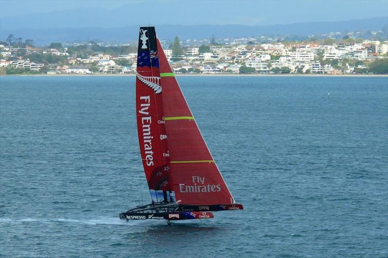 New Zealand partially lifted on her L-Foils and sailing on the Waitemata Harbour, Auckland, New Zealand - photo © Swan Images / www.sail-world.com