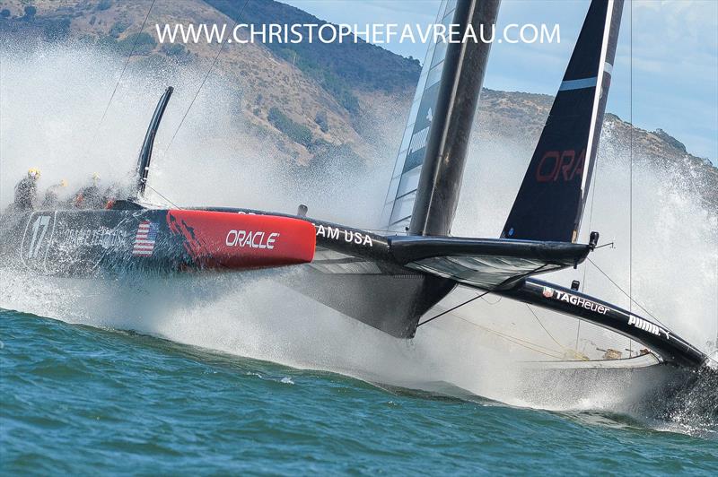 Christophe gets in close to the action at the JJs photo copyright Christophe Favreau taken at Australian 18 Footers League and featuring the AC72 class