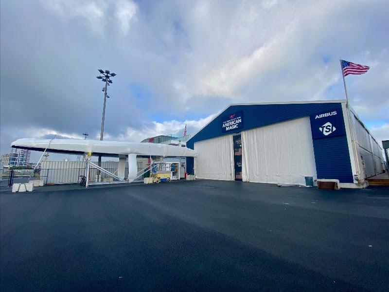 DEFIANT rests in her cradle at the American Magic base in Auckland after being decommissioned photo copyright American Magic / Will Ricketson taken at  and featuring the AC75 class