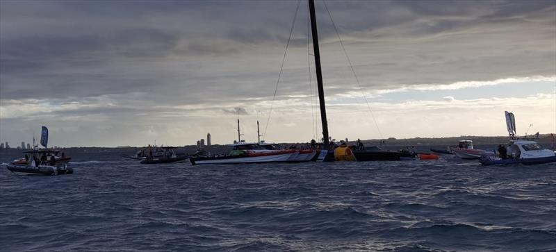 The situation is stabilised for NYYC American Magic's Patriot after a huge capsize on day 3 of the PRADA Cup - photo © Richard Gladwell / Sail-World.com