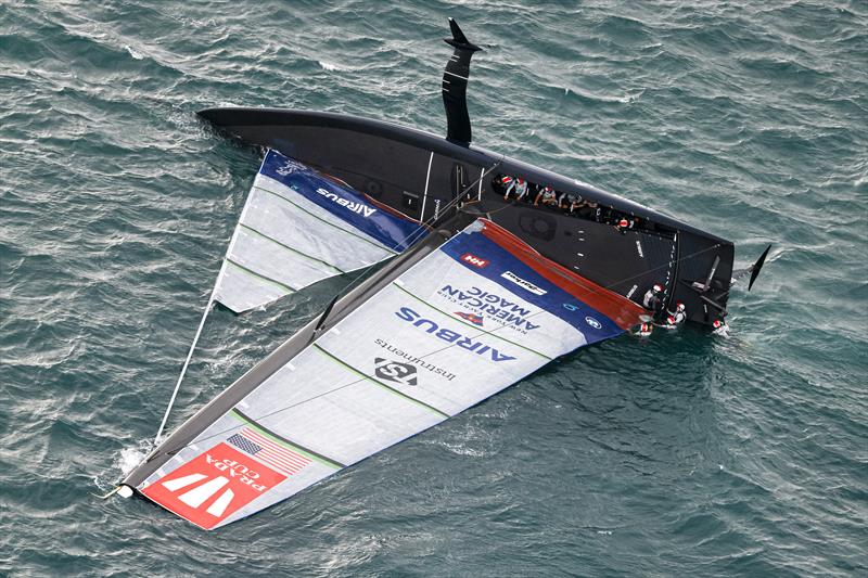 A huge capsize for American Magic on day 3 of the PRADA Cup photo copyright COR36 / Studio Borlenghi taken at  and featuring the AC75 class