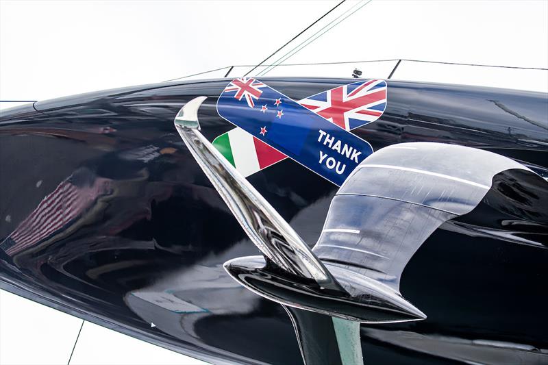 PATRIOT is launched with a tribute to the assistance provided by Emirates Team New Zealand, Auckland's first responders, rescue services, Luna Rossa Prada Pirelli, INEOS Team UK, and others photo copyright Sailing Energy / American Magic taken at  and featuring the AC75 class