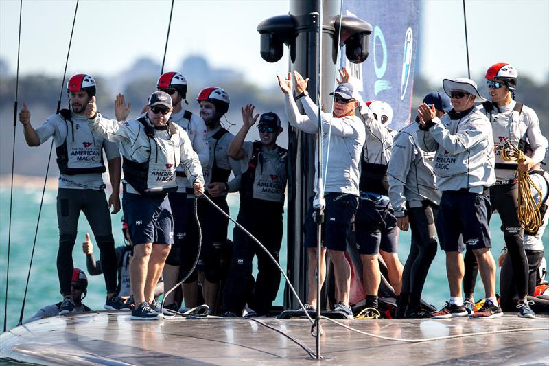 The New York Yacht Club American Magic team applaud the Luna Rossa Prada Pirelli team after the PRADA Cup Semi Final photo copyright Sailing Energy / American Magic taken at  and featuring the AC75 class