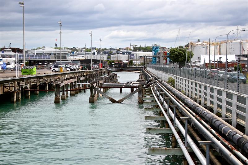 Wynyard Wharf looking south - the 80-95 year old wharf will need considerable rectification work before being covered in for Cup bases - Wynyard Point, Auckland, New Zealand photo copyright Richard Gladwell taken at  and featuring the AC75 class