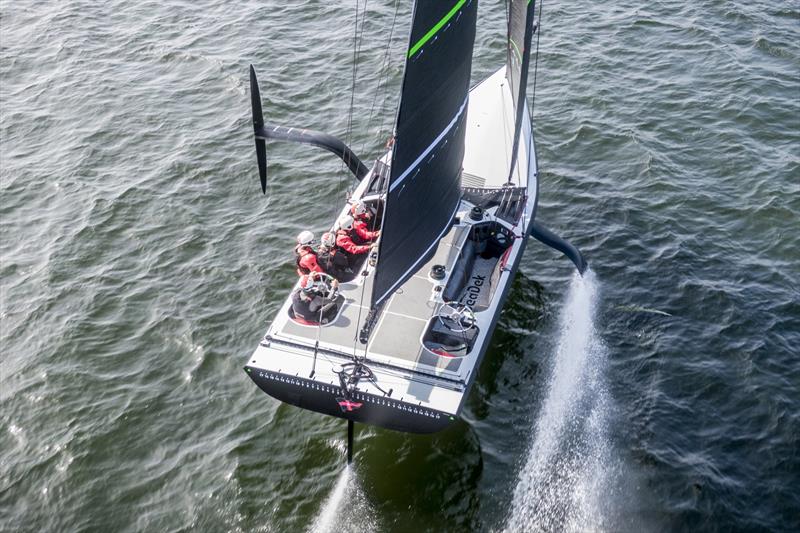 'The Mule' - Spring training in Pensacola, Florida - giving a better idea of the foiling physics of the AC75. - photo © Amory Ross
