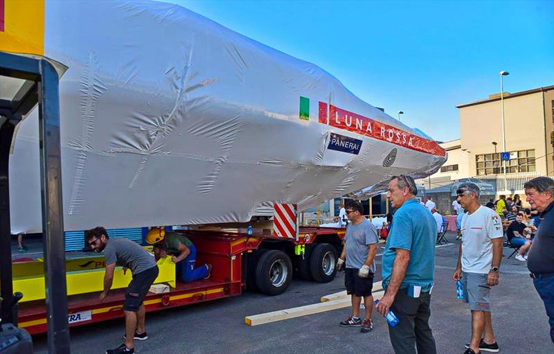 Luna Rossa Prada Pirelli's first AC75 leave the Persico building facility in Bergamo, Italy, August - photo © Bergamo Corriere