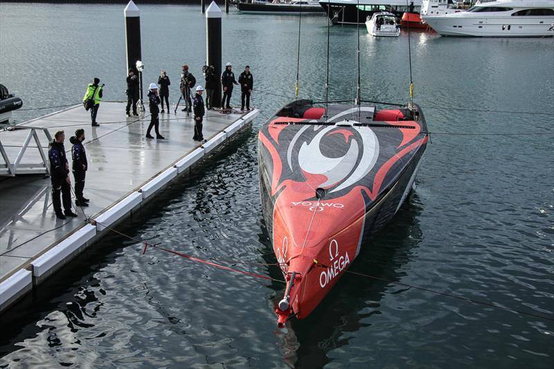 Floating on the Waitemata - Emirates Team New Zealand launch the world's first AC75, Auckland, September 6, photo copyright Richard Gladwell taken at Royal New Zealand Yacht Squadron and featuring the AC75 class