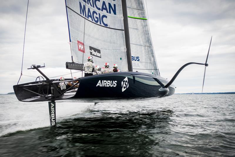 American Magic's first AC75 sails for the first time, and creates sailing history as the first AC75 to sail photo copyright Amory Ross taken at New York Yacht Club and featuring the AC75 class