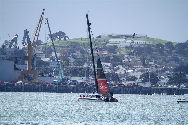 Emirates Team New Zealand - hoist jib - Auckland, September 11 , 2019 photo copyright Richard Gladwell taken at Royal New Zealand Yacht Squadron and featuring the AC75 class
