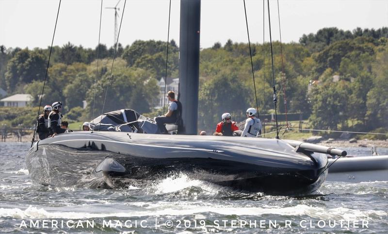 AC75 - NYYC American Magic caught on the tow for more test sailing on Narragansett Bay, Newport RI - photo © Stephen R Cloutier / PhotoGroup.us