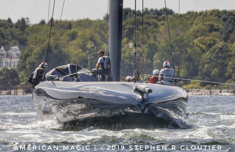 AC75 - NYYC American Magic caught on the tow for more test sailing on Narragansett Bay, Newport RI - photo © Stephen R Cloutier / PhotoGroup.us