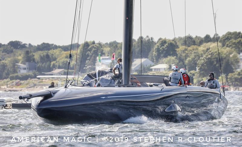 AC75 - NYYC American Magic caught on the tow for more test sailing on Narragansett Bay, Newport RI - photo © Stephen R Cloutier / PhotoGroup.us