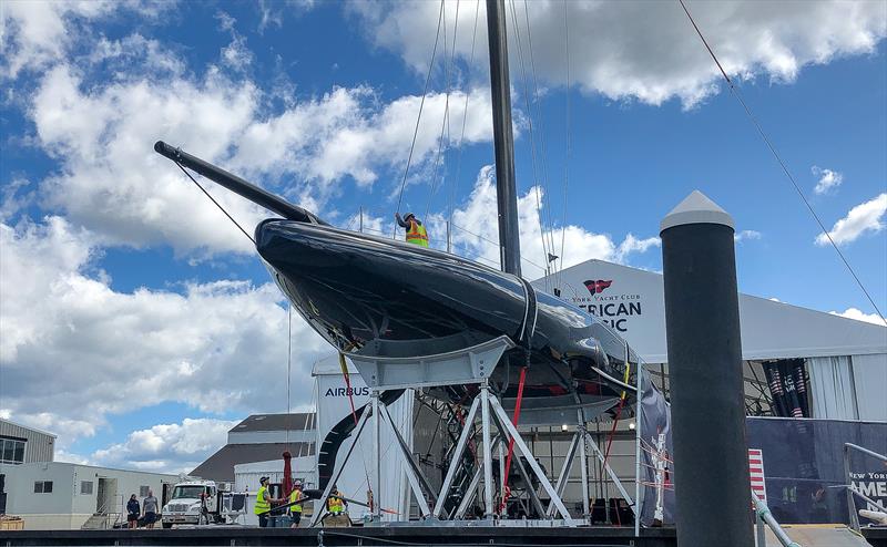 American Magic shows her very shallow - scow like hull shape. - September 13, 2019 - photo © FareVela