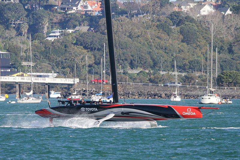 Emirates Team New Zealand tows home on Sunday, September 21, Waitemata Harbour photo copyright Richard Gladwell taken at Royal New Zealand Yacht Squadron and featuring the AC75 class