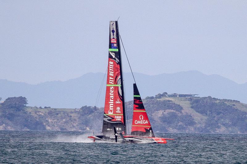 Emirates Team New Zealand makes a brief touch-down in puffy conditions - Waitemata Harbour - September 22 - photo © Richard Gladwell
