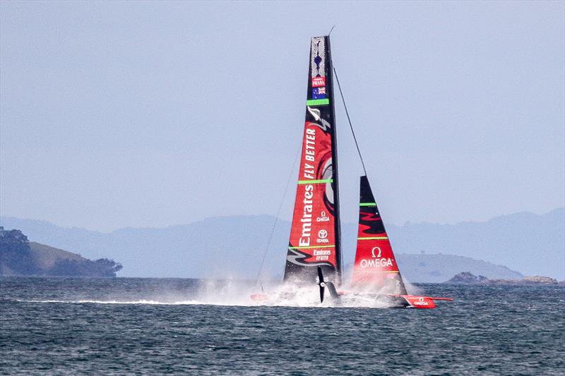 2. Emirates Team New Zealand three frames on from the splash the AC75 has flattened out nicely, the wing is clear and loss of speed appeared minimal- Waitemata Harbour - September 22, 2019 photo copyright Richard Gladwell taken at Royal New Zealand Yacht Squadron and featuring the AC75 class