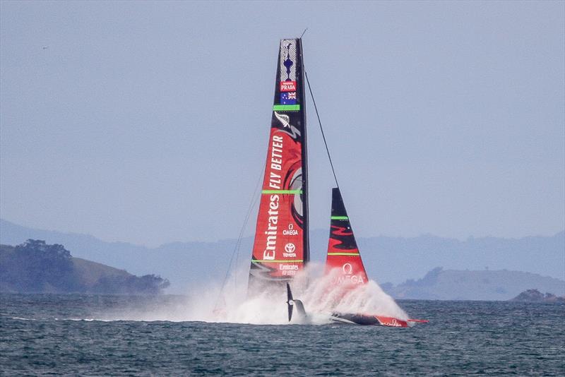 1. Emirates Team New Zealand takes a dive - Waitemata Harbour - September 22, 2019 photo copyright Richard Gladwell taken at Royal New Zealand Yacht Squadron and featuring the AC75 class