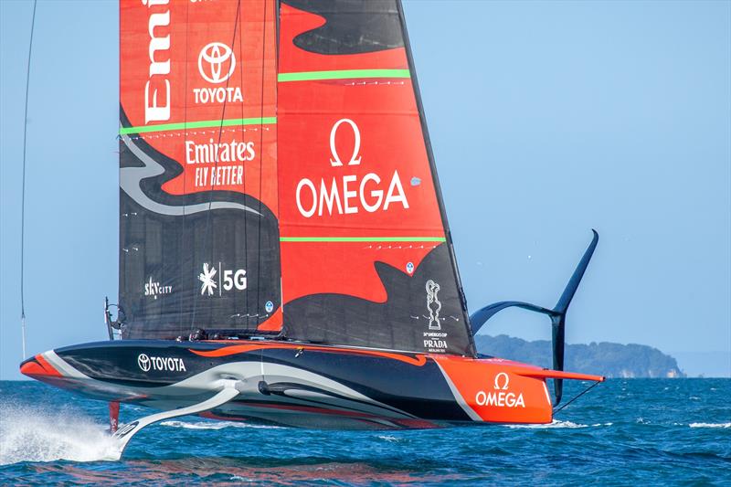 Emirates Team New Zealand's Ac75 Te Aihe sailing in the Hauraki Gulf photo copyright Emirates Team New Zealand taken at Royal New Zealand Yacht Squadron and featuring the AC75 class