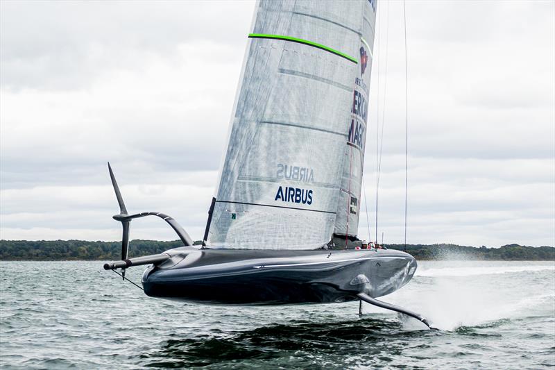 NYYC American Magic's  AC75 Defiant sailing in Newport, Rhode Island photo copyright Amory Ross / NYYC American Magic taken at New York Yacht Club and featuring the AC75 class