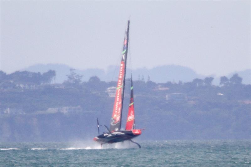 Emirates Team New Zealand rears up, but doesn't nosedive - AC75 - Te Aihe - December 11, 2019, Waitemata Harbour photo copyright Richard Gladwell / Sail-World.com taken at Royal New Zealand Yacht Squadron and featuring the AC75 class