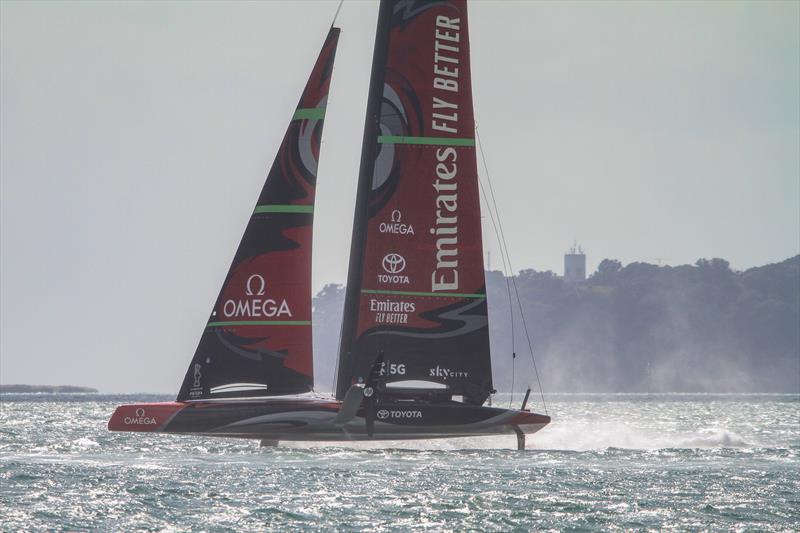 Emirates Team New Zealand's AC75 sailing at the entrance to the inner Waitemata Harbour - January 10, 2020 - photo © Richard Gladwell / Sail-World.com