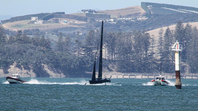 Foiling to windward - looking like a mini AC75 - Te Kahu - Emirates Team NZ's test boat - Waitemata Harbour - February 11, 2020 photo copyright Richard Gladwell / Sail-World.com taken at Royal New Zealand Yacht Squadron and featuring the AC75 class