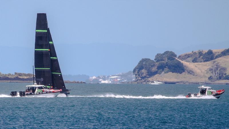 Towing to the afternoon breeze - Te Kahu - Emirates Team NZ's test boat - Waitemata Harbour - February 11, 2020 photo copyright Richard Gladwell / Sail-World.com taken at Royal New Zealand Yacht Squadron and featuring the AC75 class