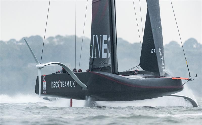 The British America's Cup team, skippered by Sir Ben Ainslie, shown here in action whist training in the Solent on their race yacht 'Britannia I' photo copyright Lloyd Images taken at Royal Yacht Squadron and featuring the AC75 class
