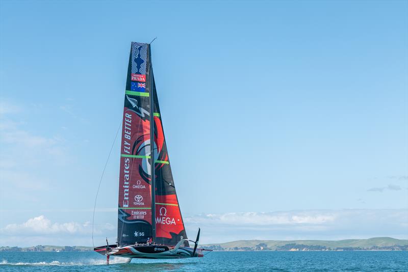 America's Cup Defender, Emirates Team New Zealand, flying high in their AC75 “Te Aihe photo copyright Emirates Team New Zealand taken at  and featuring the AC75 class