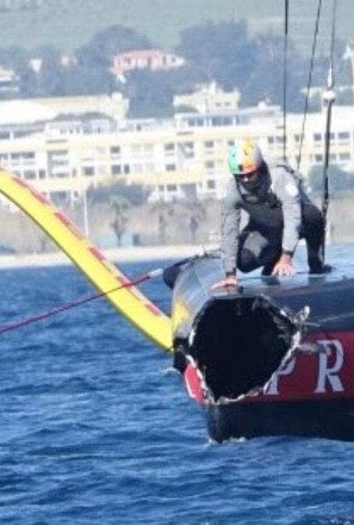Luna Rossa had the bowsprit ripped out of the boat after a bobstay broke in training photo copyright Sailing Illustrated taken at Circolo della Vela di Roma and featuring the AC75 class