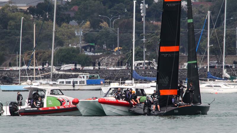 Waiting for the wind - Time out - Emirates Team New Zealand - March 2020 - Waitemata Harbour photo copyright Richard Gladwell / Sail-World.com taken at Royal New Zealand Yacht Squadron and featuring the AC75 class