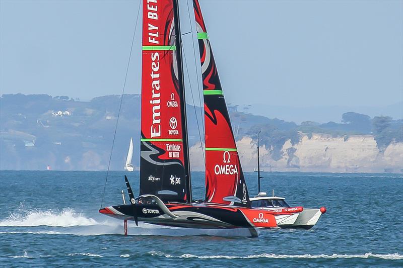 Emirates Team New Zealand's AC75 enters the Waitemata Harbour after her final sail before embarking on a four month trip to nowhere - January 15, 2020 - Waitemata Harbour photo copyright Richard Gladwell / Sail-World.com taken at Royal New Zealand Yacht Squadron and featuring the AC75 class