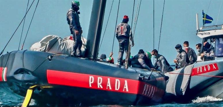 Luna Rossa test trialing off Cagliari with electric motors and face masks - April, 23 2020 - photo © Schermata