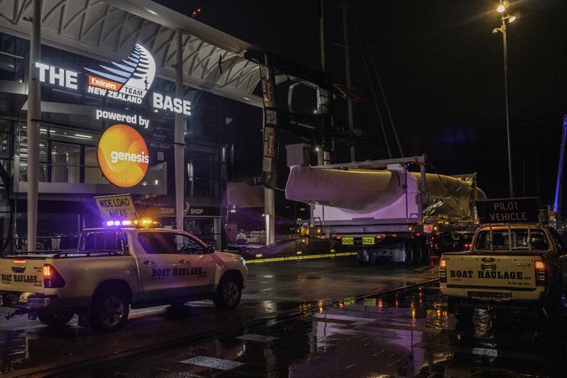 Emirates Team New Zealand's Te Aihe arrives home after four months away, May 26, 2020 photo copyright Emirates Team New Zealand taken at Royal New Zealand Yacht Squadron and featuring the AC75 class