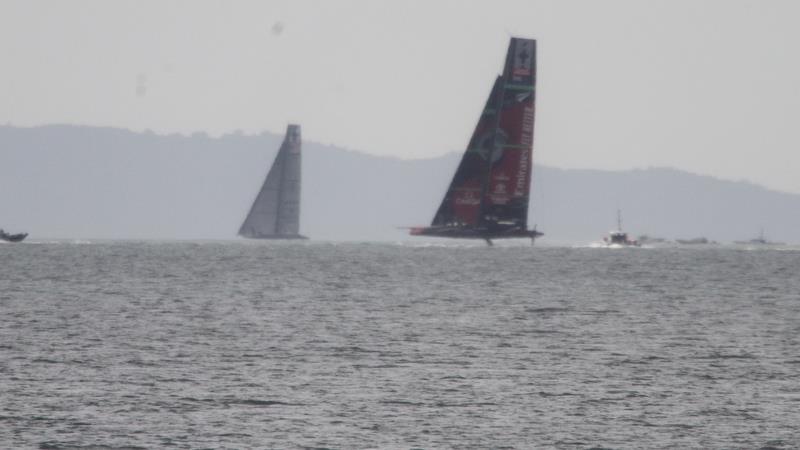 Te Aihe and Defiant - Study shot - AC75 practice Hauraki Gulf - August 13, 2020 - 36th America's Cup photo copyright Richard Gladwell / Sail-World.com taken at Royal New Zealand Yacht Squadron and featuring the AC75 class