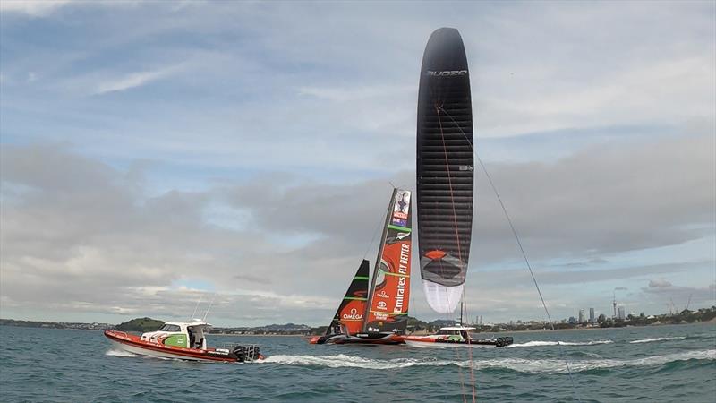 Devonport Kiteboarder Nick Reeves takes on two AC75s photo copyright Nick Reeves taken at  and featuring the AC75 class