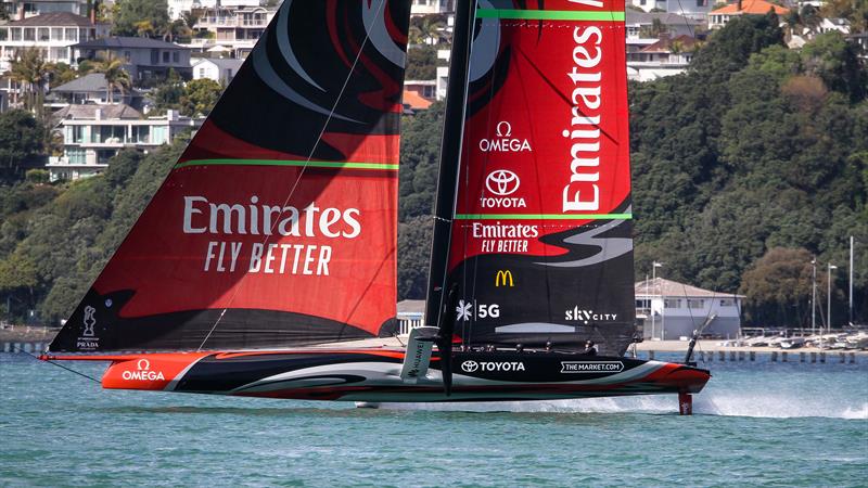 Te Aihe sailing fast in light winds with her Code Zero working well - Emirates Team New Zealand - Waitemata Harbour - September 22, 2020 - 36th America's Cup - photo © Richard Gladwell / Sail-World.com / nz