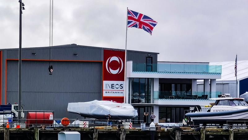 INEOS Team UK - Britannia - their first launched AC75 in front of the team base in Auckland - October 13, 2021 photo copyright Richard Gladwell / Sail-World.com taken at Royal Yacht Squadron and featuring the AC75 class