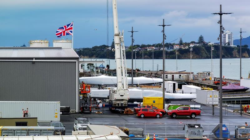 INEOS Team UK's  Britannia and American Magic's Defiant the two teams first launched AC75's in front of the team bases in Auckland - October 13, 2021 photo copyright Richard Gladwell / Sail-World.com taken at Royal Yacht Squadron and featuring the AC75 class