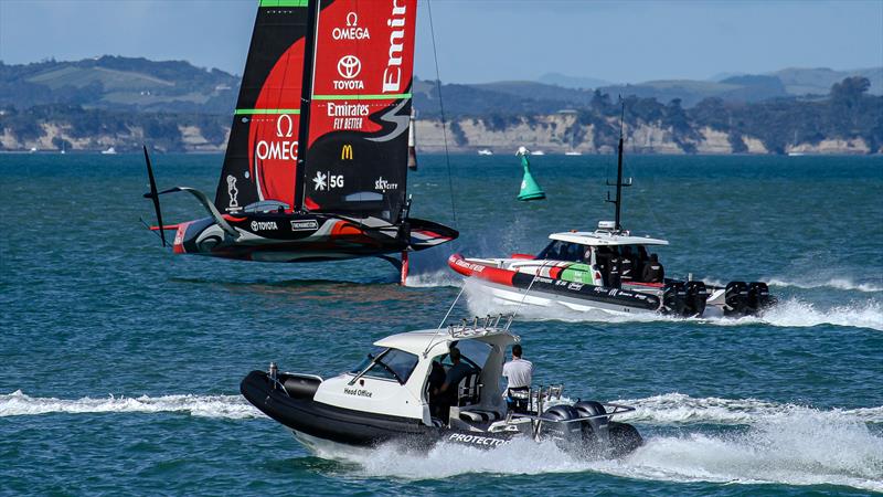 Emirates Team New Zealand with the Luna Rossa recon team in the foreground - Stadium Course - Waitemata Harbour - September 21, 2020 - photo © Richard Gladwell / Sail-World.com
