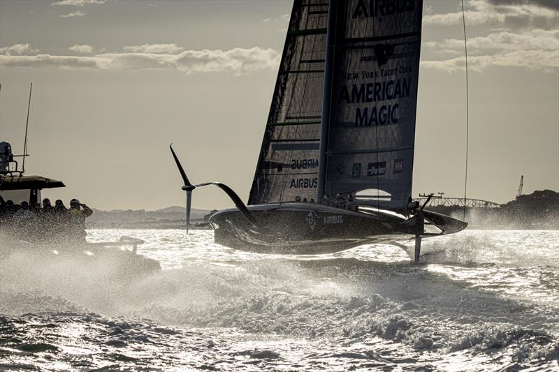 American Magic carves up the Waitemata in her first test sail in 21 kts - October 16, 2020 photo copyright Will Ricketson/American Magic taken at New York Yacht Club and featuring the AC75 class